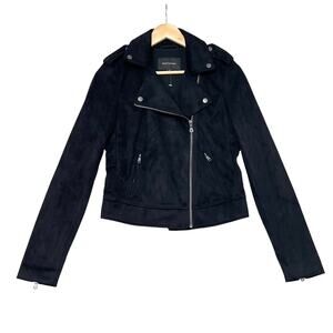 Banana Republic Faux Suede Moto Jacket Sz XS Tall Black Asymmetric Cropped